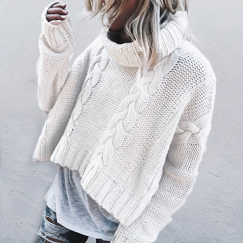Damen Grobstrickpullover mit hohem Kragen und Zopfmuster Drune