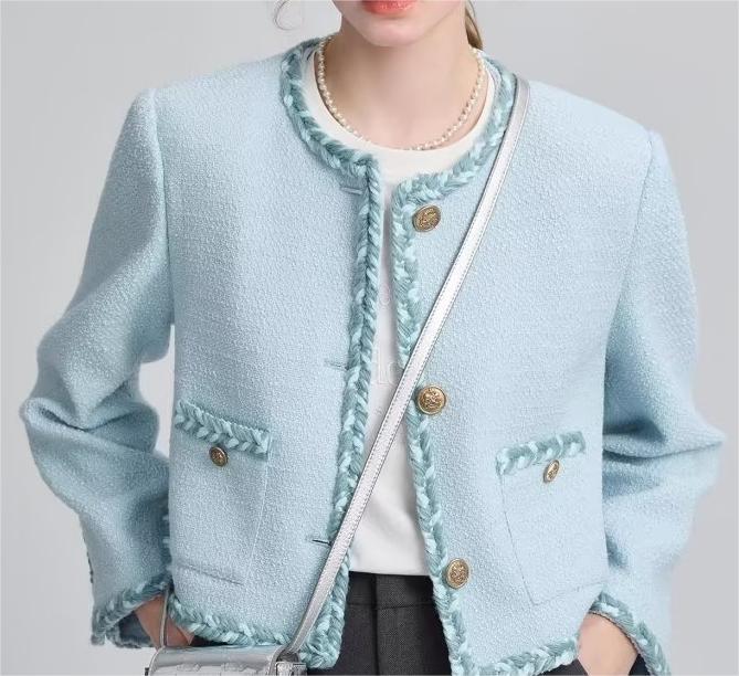 Drune | Hellblau Tweedjacke - Elegant & Sophisticated - Knopfverschluss - Schicke Büro- & Freizeitkleidung