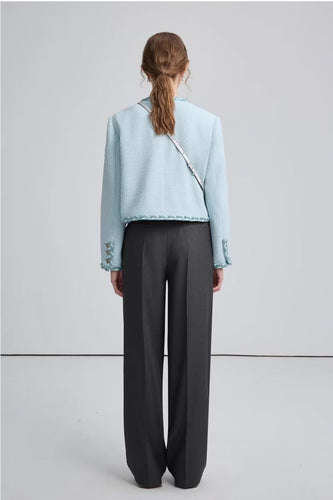 Drune | Hellblau Tweedjacke - Elegant & Sophisticated - Knopfverschluss - Schicke Büro- & Freizeitkleidung