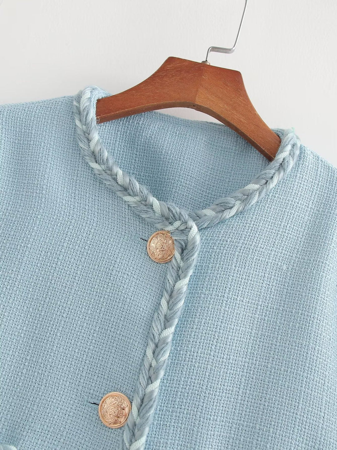 Drune | Hellblau Tweedjacke - Elegant & Sophisticated - Knopfverschluss - Schicke Büro- & Freizeitkleidung