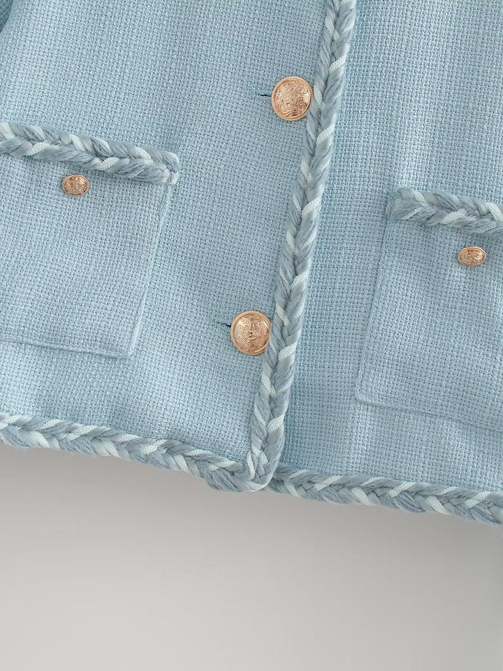Drune | Hellblau Tweedjacke - Elegant & Sophisticated - Knopfverschluss - Schicke Büro- & Freizeitkleidung