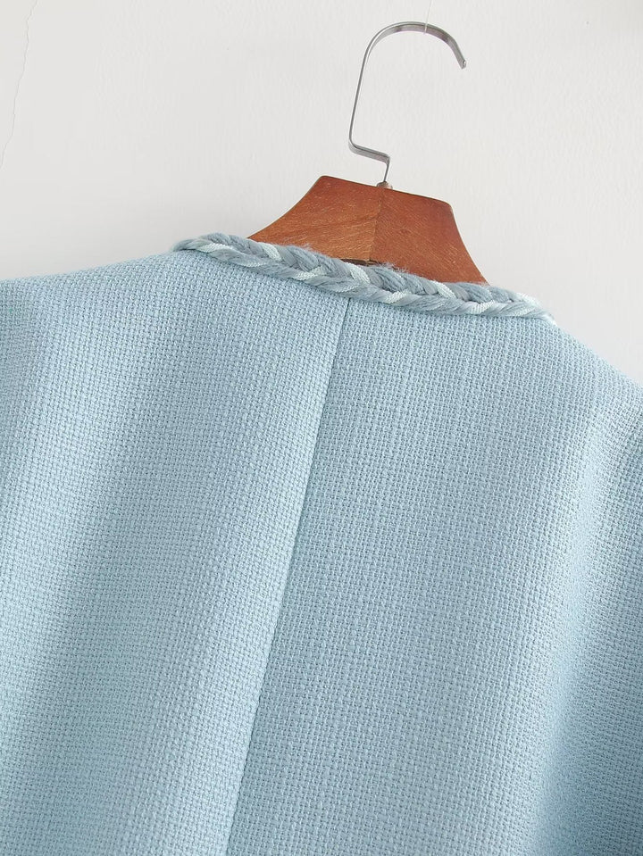 Drune | Hellblau Tweedjacke - Elegant & Sophisticated - Knopfverschluss - Schicke Büro- & Freizeitkleidung