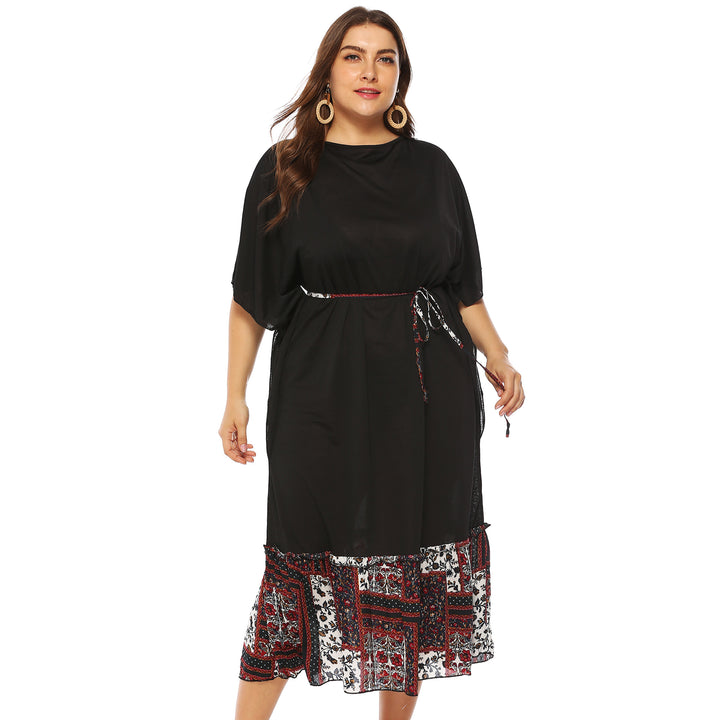 Damen Freizeitkleid mit dekorativer Taillenschnürung und floralen Akzenten Drune