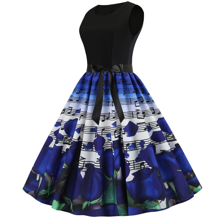 Damen Midi-Kleid mit floralem Rosendesign und harmonischem Notendruck Drune