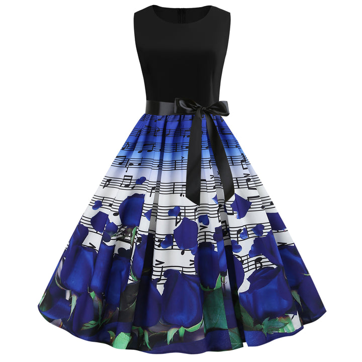 Damen Midi-Kleid mit floralem Rosendesign und harmonischem Notendruck Drune