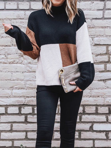 Drune | Rollkragenpullover Lockere Passform Lange Weite Ärmel Trendy Farbblock