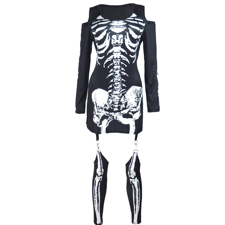 Damen Skelettdruck Kostüm Kleid Drune