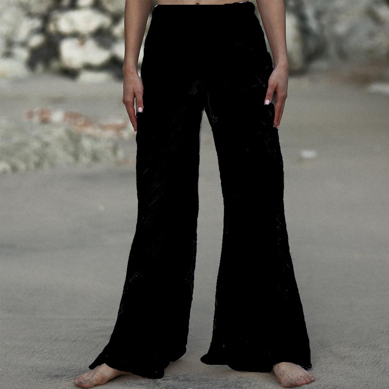 Damen Luftige Leinenhose mit breitem Beinausschnitt und elastischem Bund Drune