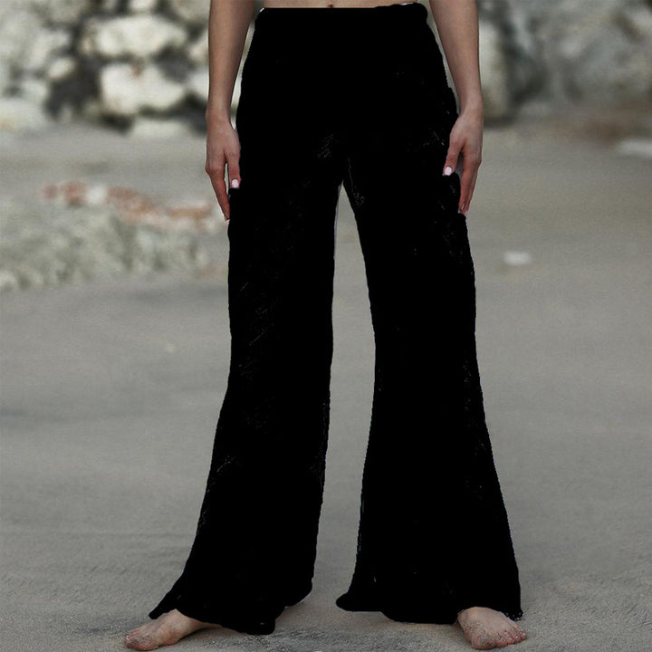 Damen Luftige Leinenhose mit breitem Beinausschnitt und elastischem Bund Drune