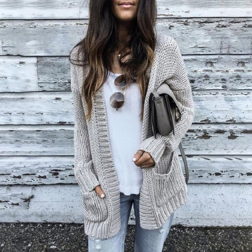 Damen kuschelige Strickjacke mit Taschen und lässigem Schnitt Drune