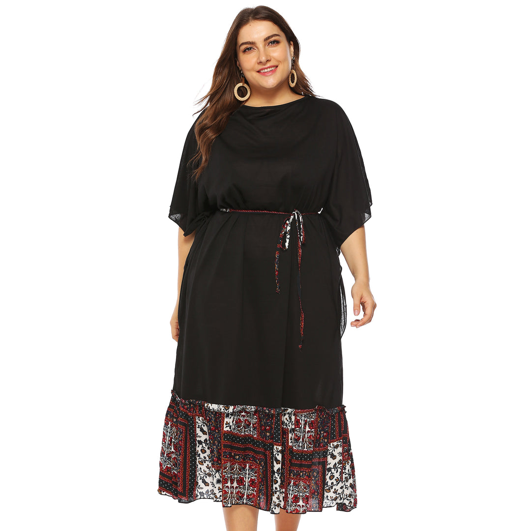Damen Freizeitkleid mit dekorativer Taillenschnürung und floralen Akzenten Drune