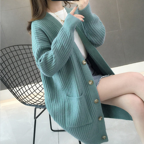 Damen Strickjacke mit Taschen und Knöpfen Drune