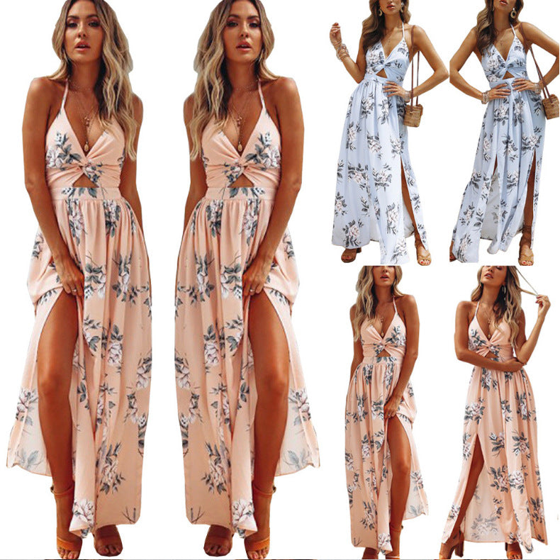 Damen Maxikleid mit tiefem V-Ausschnitt und seitlichem Cut-Out Drune
