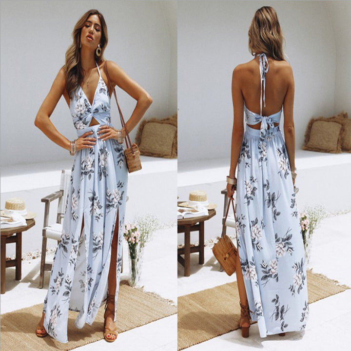 Damen Maxikleid mit tiefem V-Ausschnitt und seitlichem Cut-Out Drune