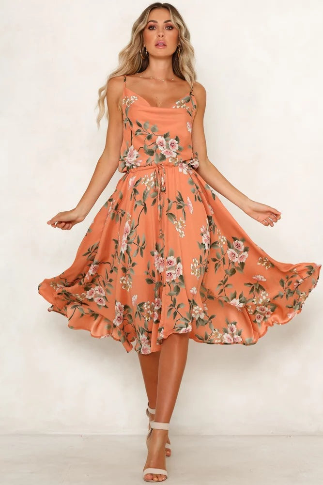 Damen Midikleid mit floralem Muster und luftiger Silhouette Drune