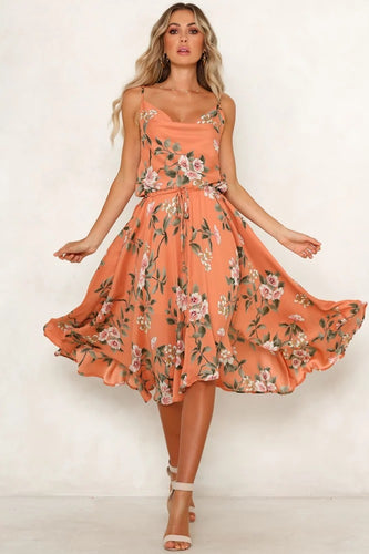 Damen Midikleid mit floralem Muster und luftiger Silhouette Drune