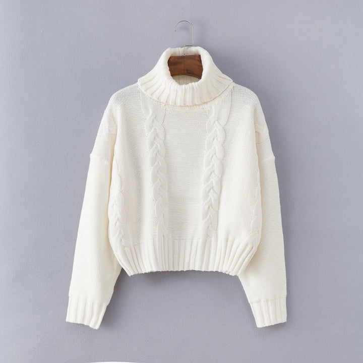 Damen Grobstrickpullover mit hohem Kragen und Zopfmuster Drune