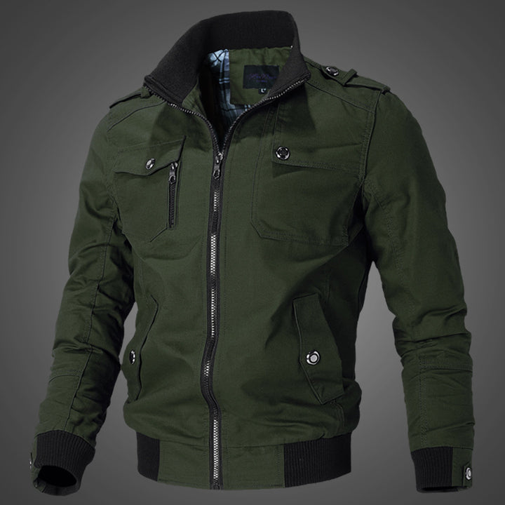 Herren nan robuste Canvas-Bomberjacke mit Schulterklappen, Reißverschluss-Front und gerippten Abschlüssen Drune