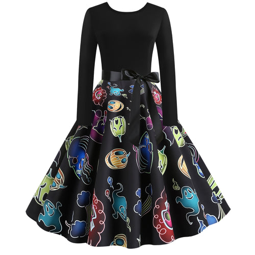 Damen Swingkleid mit verspieltem Geisterdesign und schwingendem Rock Drune