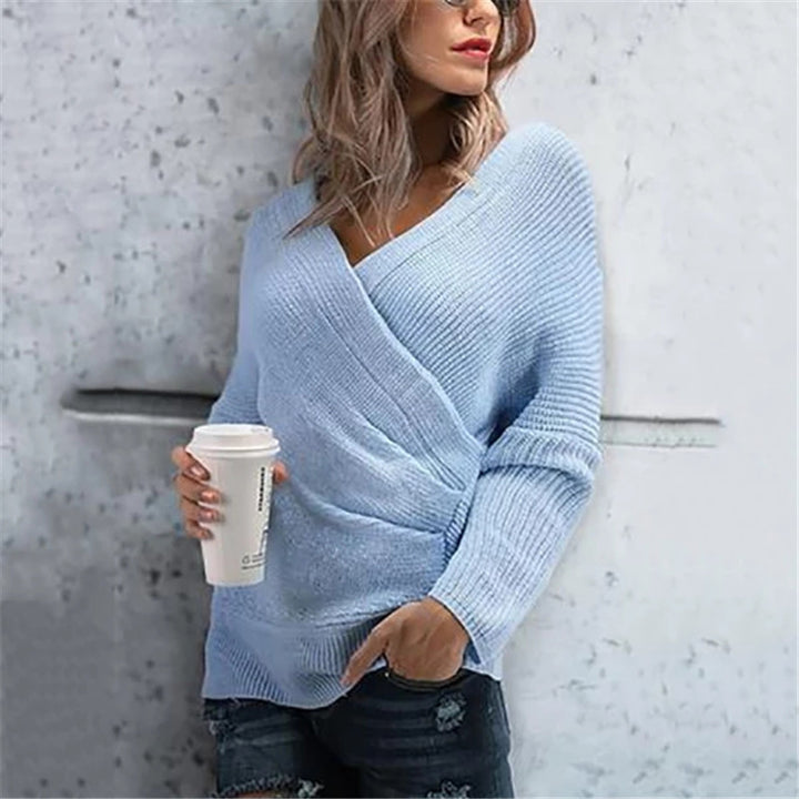 Damen Wickelpullover mit modernen Rippdetails und lässigem Schnitt Drune