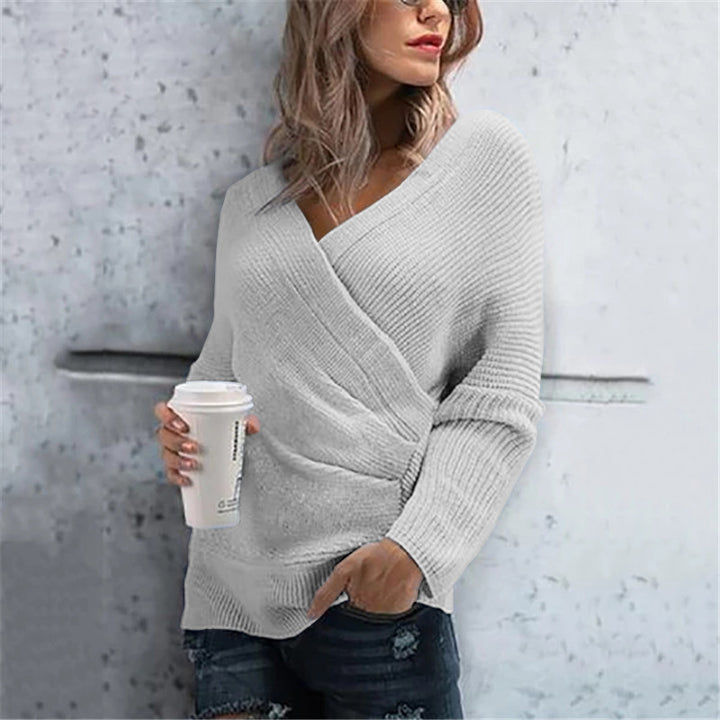 Damen Wickelpullover mit modernen Rippdetails und lässigem Schnitt Drune