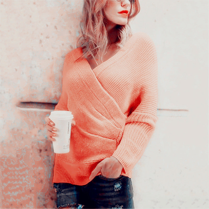 Damen Wickelpullover mit modernen Rippdetails und lässigem Schnitt Drune
