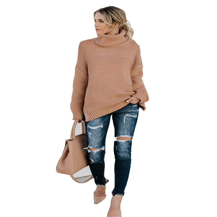 Damen gemütlicher Strickpullover mit hohem Kragen und oversize Passform Drune
