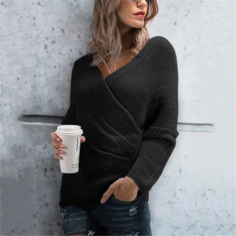 Damen Wickelpullover mit modernen Rippdetails und lässigem Schnitt Drune