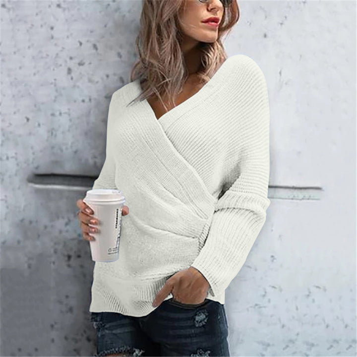 Damen Wickelpullover mit modernen Rippdetails und lässigem Schnitt Drune