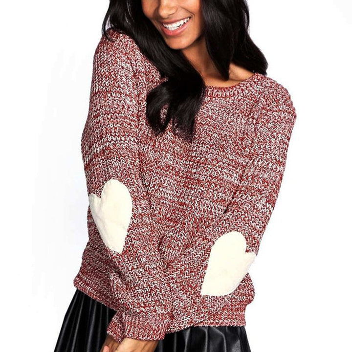 Damen Strickpullover mit Herzapplikationen an den Ärmeln Drune