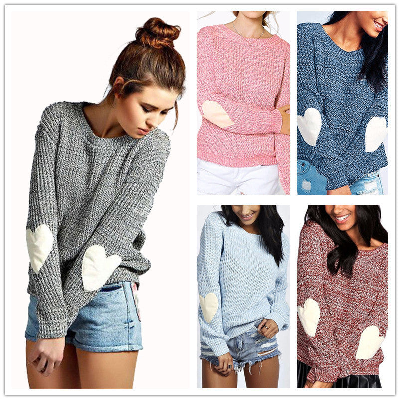 Damen Strickpullover mit Herzapplikationen an den Ärmeln Drune