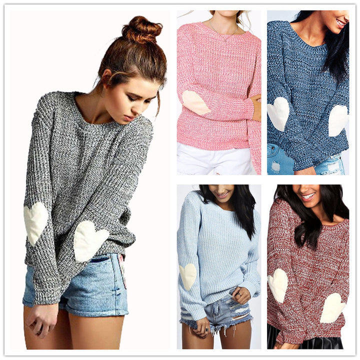 Damen Strickpullover mit Herzapplikationen an den Ärmeln Drune