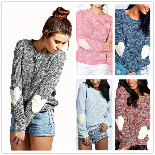 Damen Strickpullover mit Herzapplikationen an den Ärmeln Drune