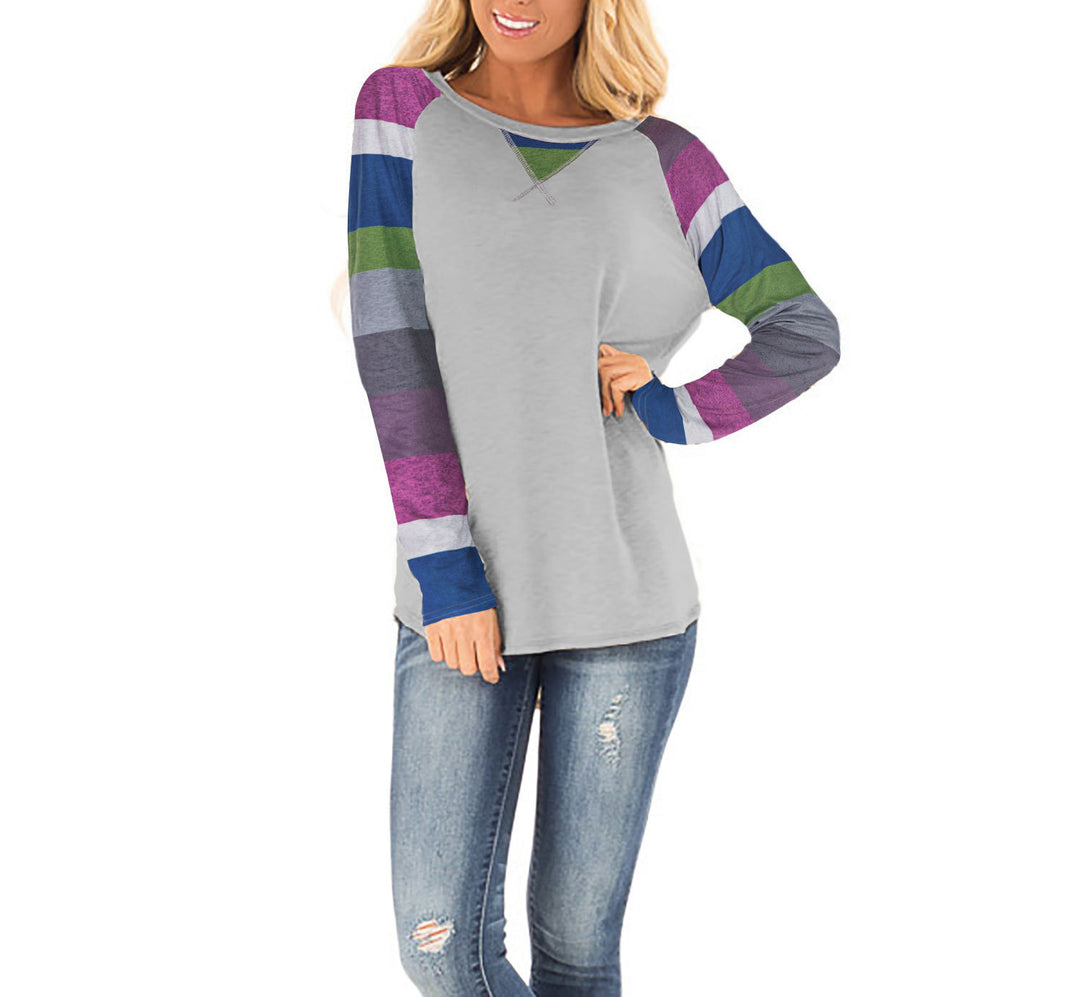 Damen Lässiges Langarmshirt mit farbenfrohen Mustern und Streifenmuster Drune