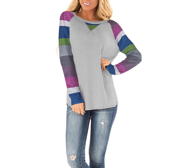 Damen Lässiges Langarmshirt mit farbenfrohen Mustern und Streifenmuster Drune
