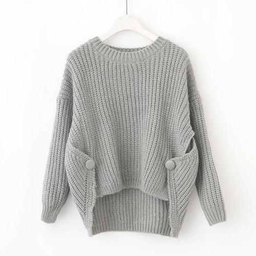 Damen lässiger Strickpullover mit einzigartigen Knopfdetails und weitem Schnitt Drune
