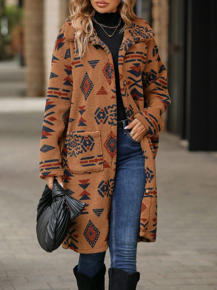 Drune | inspirierter langer Mantel - Blickfang Tribal-Print - Weiche Stoffmischung - Herbst- und Winter-Statement-Stück