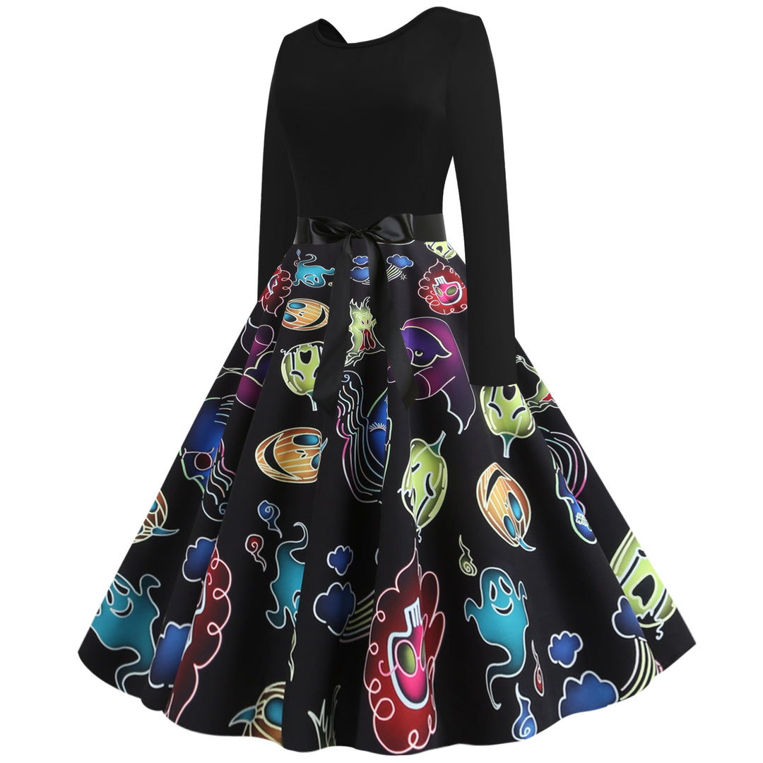 Damen Swingkleid mit verspieltem Geisterdesign und schwingendem Rock Drune
