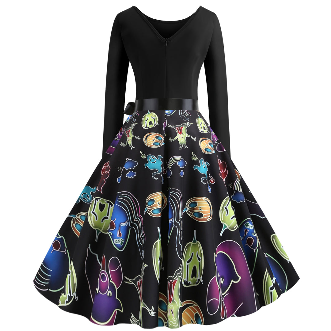 Damen Swingkleid mit verspieltem Geisterdesign und schwingendem Rock Drune