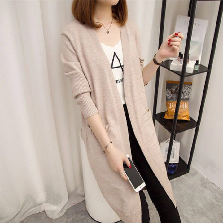Damen Langer Strickcardigan mit offenen Vorderteilen und tiefen Taschen Drune