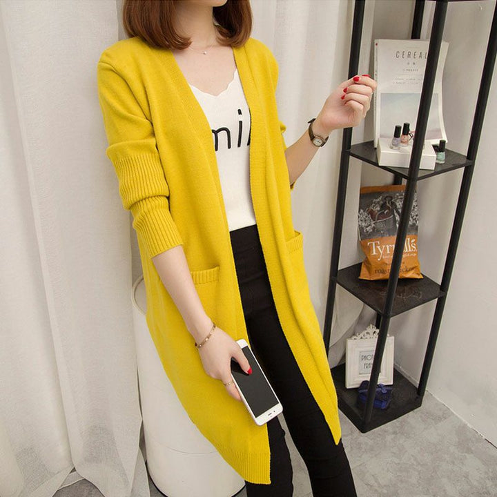 Damen Langer Strickcardigan mit offenen Vorderteilen und tiefen Taschen Drune