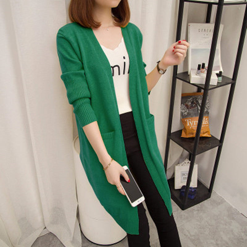 Damen Langer Strickcardigan mit offenen Vorderteilen und tiefen Taschen Drune