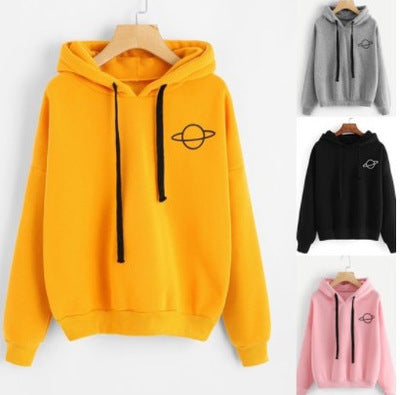 Damen Kapuzenpullover mit kreativem Planeten-Design und Kängurutasche Drune