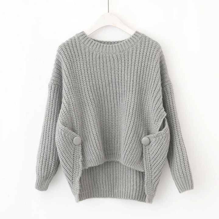 Damen lässiger Strickpullover mit einzigartigen Knopfdetails und weitem Schnitt Drune