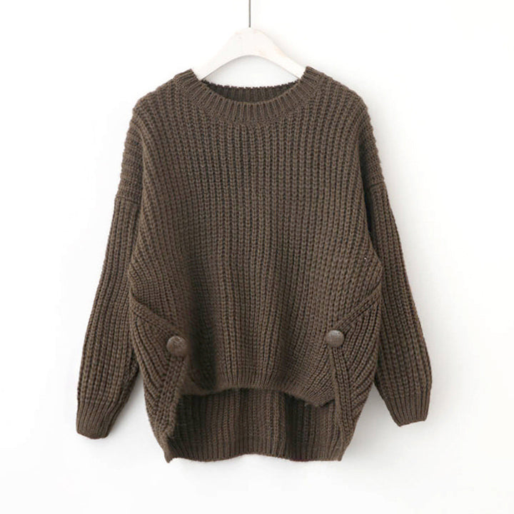 Damen lässiger Strickpullover mit einzigartigen Knopfdetails und weitem Schnitt Drune