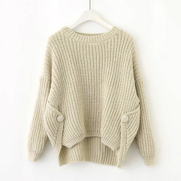 Damen lässiger Strickpullover mit einzigartigen Knopfdetails und weitem Schnitt Drune