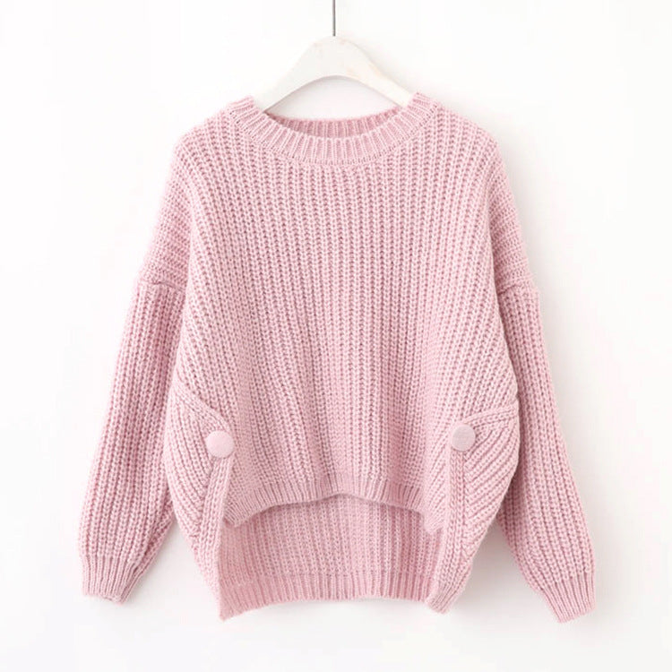 Damen lässiger Strickpullover mit einzigartigen Knopfdetails und weitem Schnitt Drune