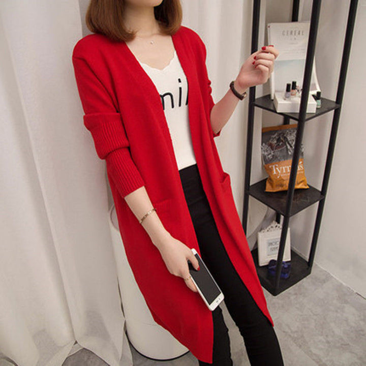 Damen Langer Strickcardigan mit offenen Vorderteilen und tiefen Taschen Drune