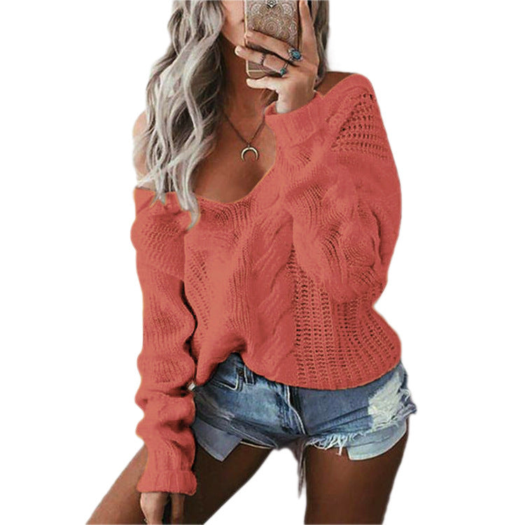 Damen Strickpullover mit offener Schulter und exquisitem Zopfmuster Drune