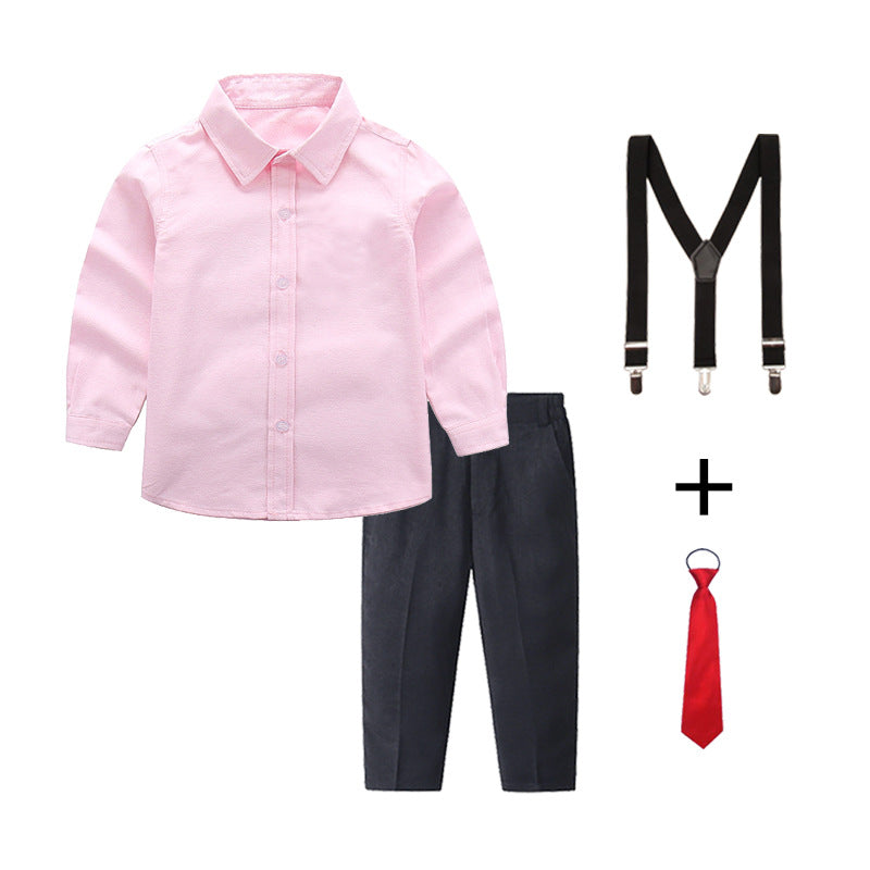 Damen elegantes Outfitset mit Hemd, Hose, Hosenträgern und Krawatte Drune